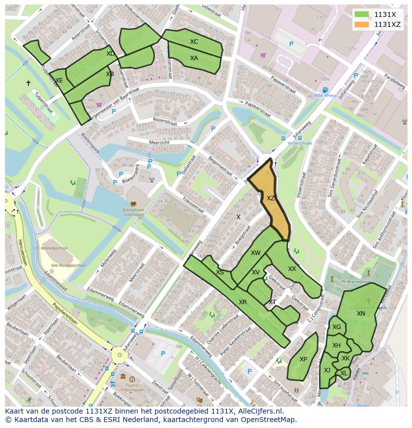 Afbeelding van het postcodegebied 1131 XZ op de kaart.