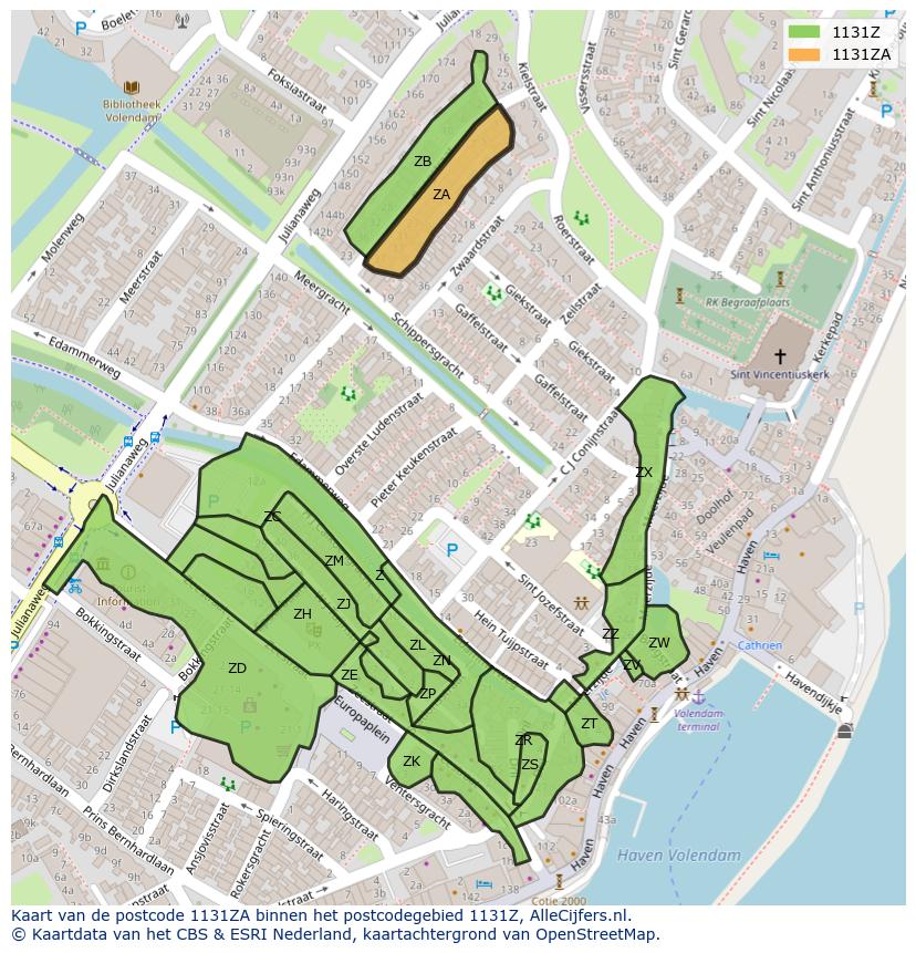 Afbeelding van het postcodegebied 1131 ZA op de kaart.