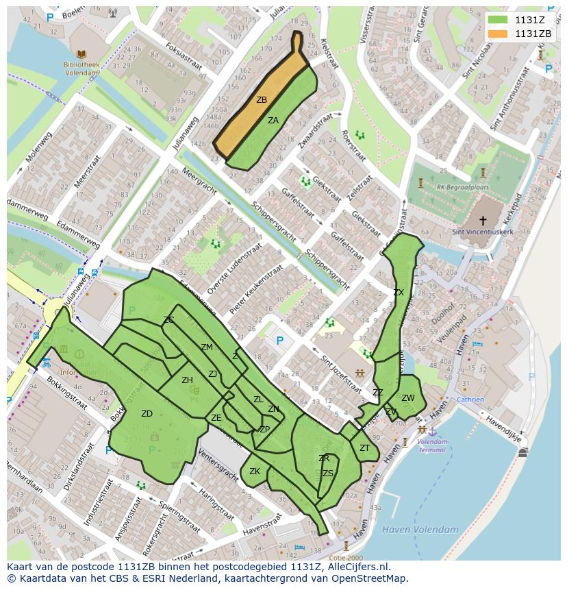 Afbeelding van het postcodegebied 1131 ZB op de kaart.