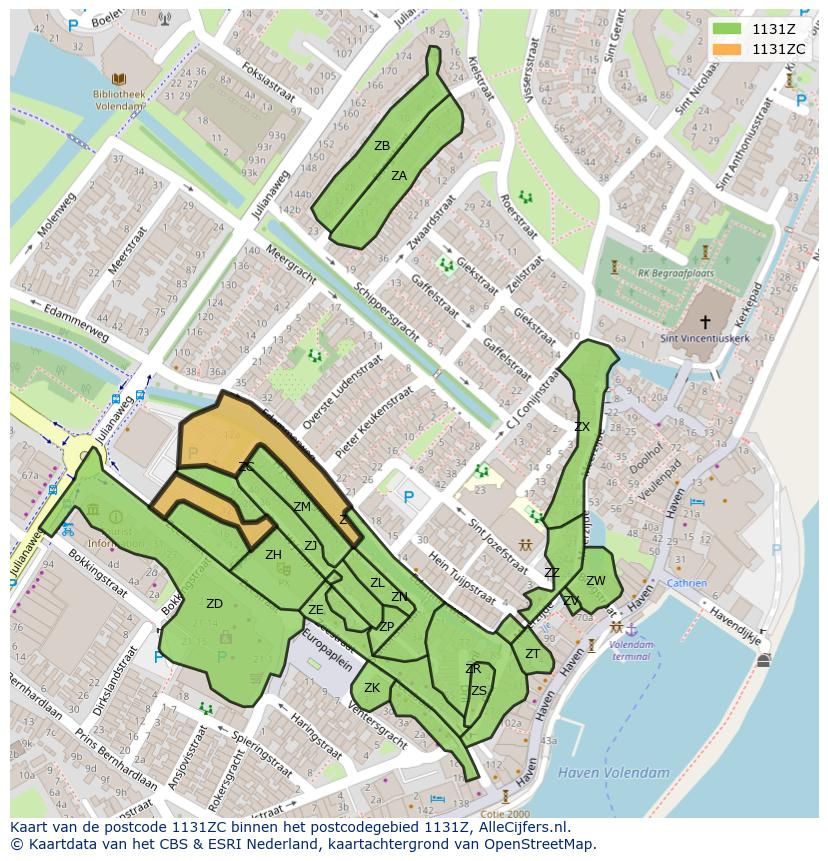Afbeelding van het postcodegebied 1131 ZC op de kaart.