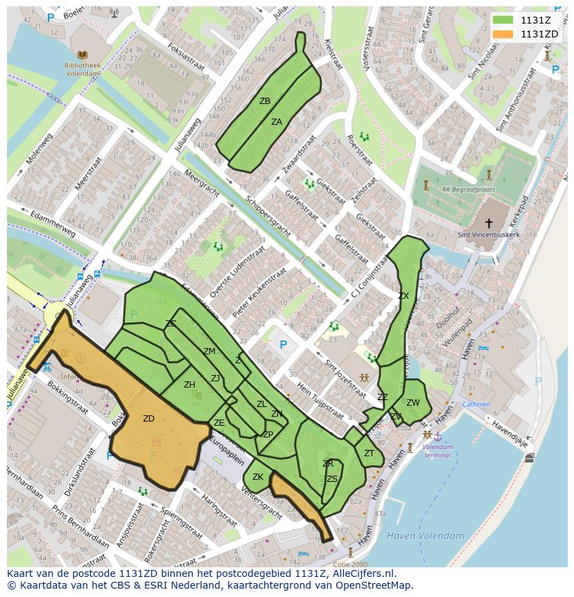 Afbeelding van het postcodegebied 1131 ZD op de kaart.