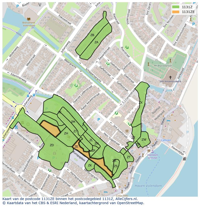 Afbeelding van het postcodegebied 1131 ZE op de kaart.