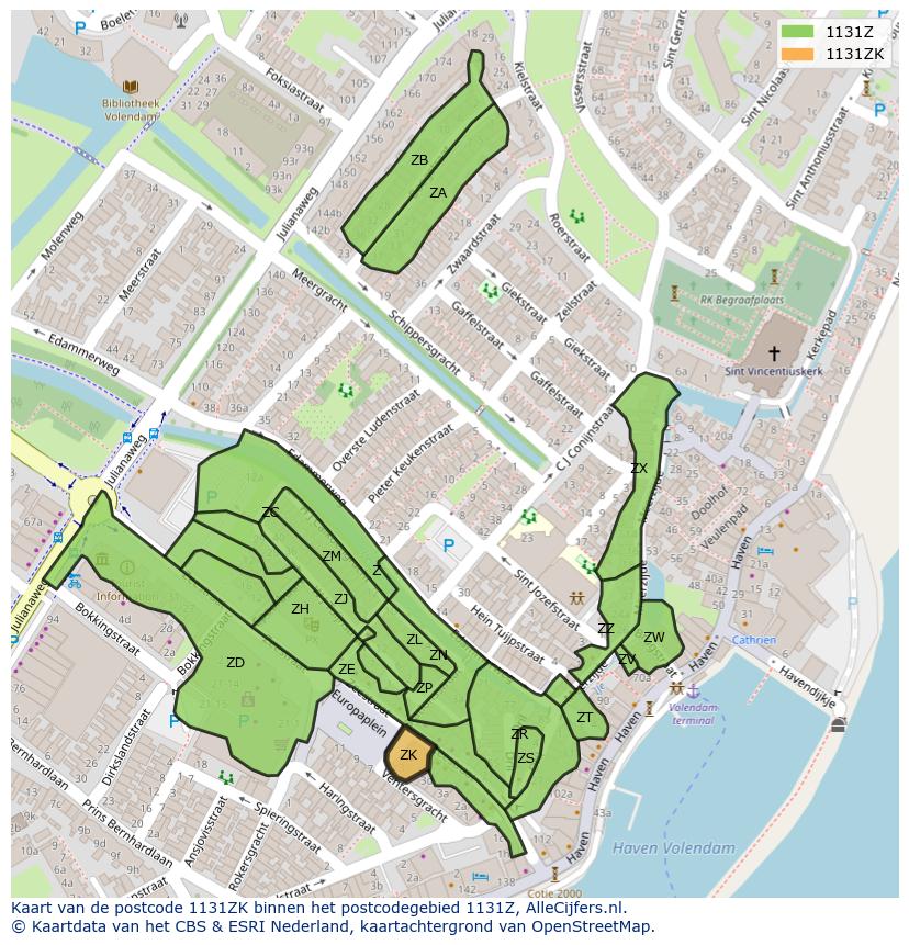 Afbeelding van het postcodegebied 1131 ZK op de kaart.