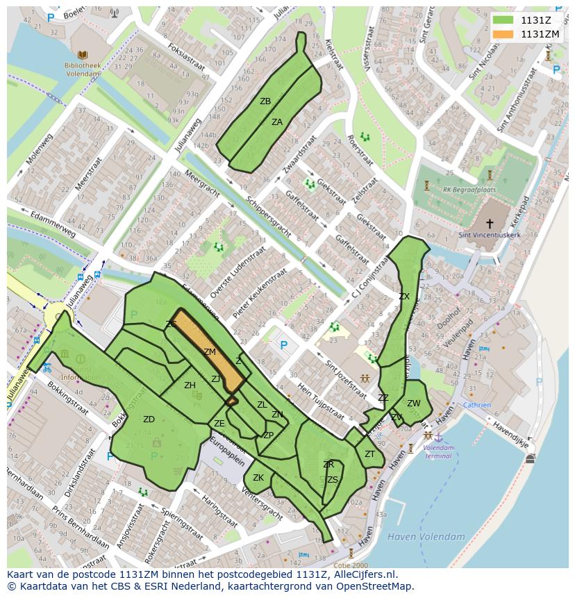 Afbeelding van het postcodegebied 1131 ZM op de kaart.