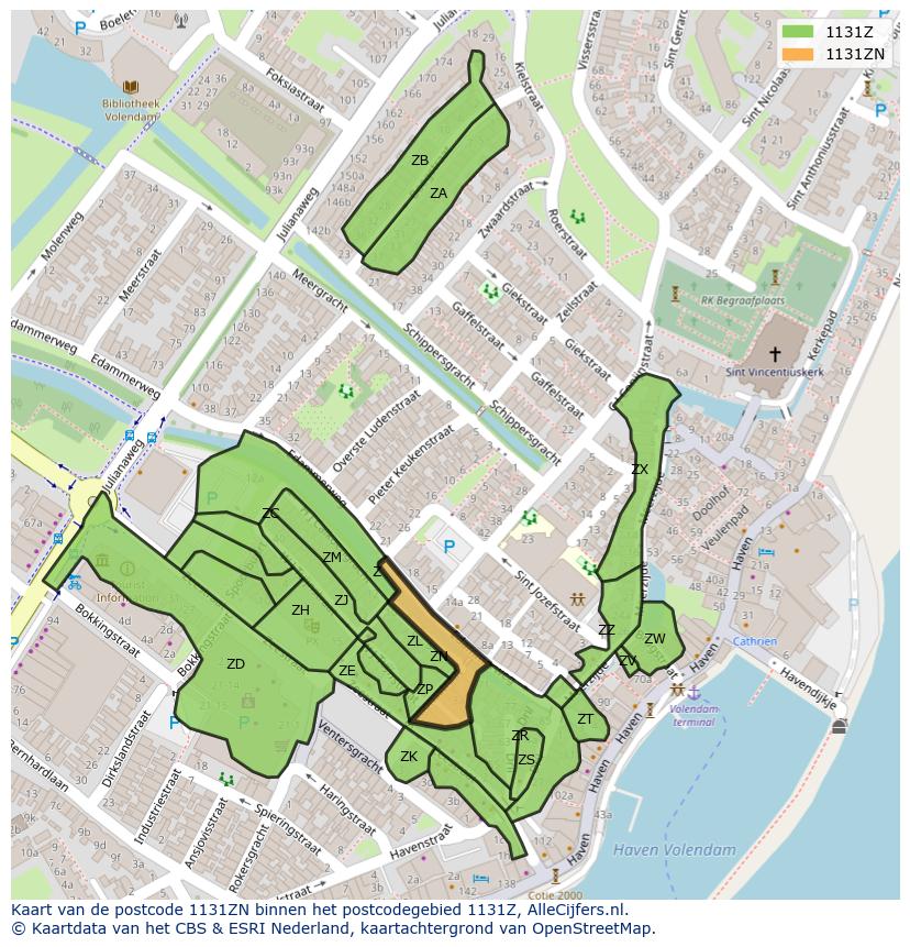 Afbeelding van het postcodegebied 1131 ZN op de kaart.