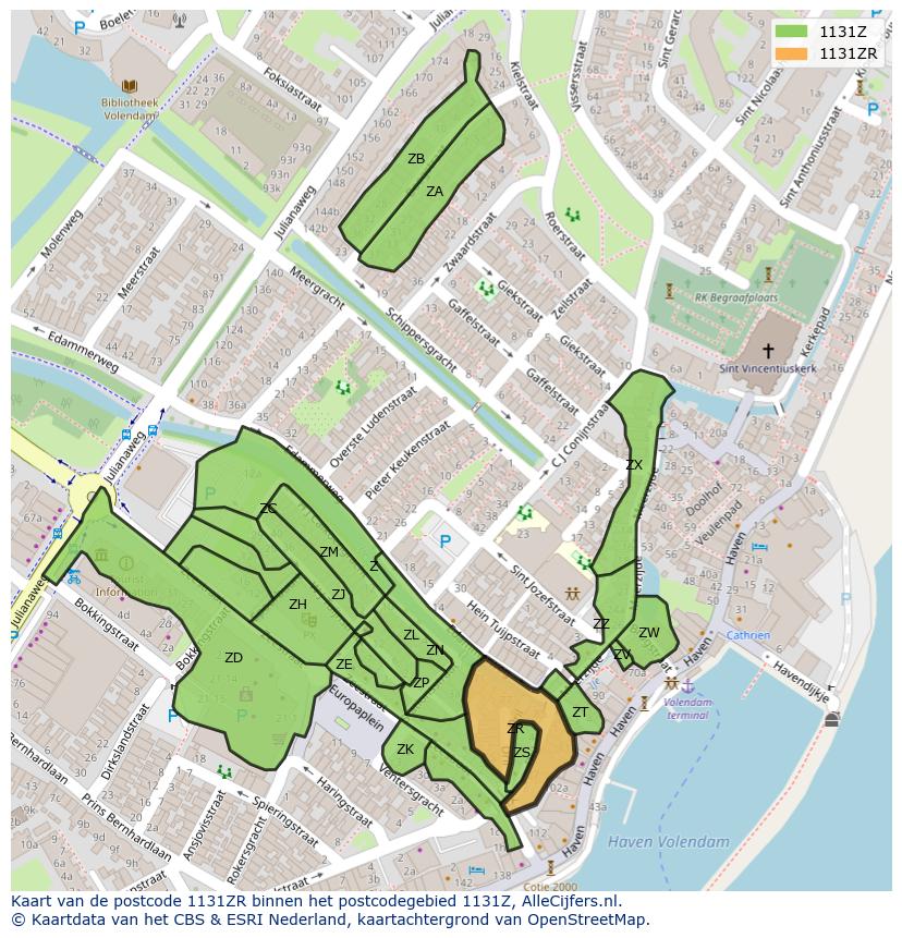 Afbeelding van het postcodegebied 1131 ZR op de kaart.