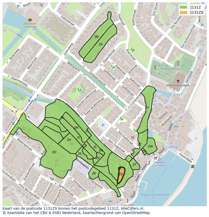 Afbeelding van het postcodegebied 1131 ZS op de kaart.