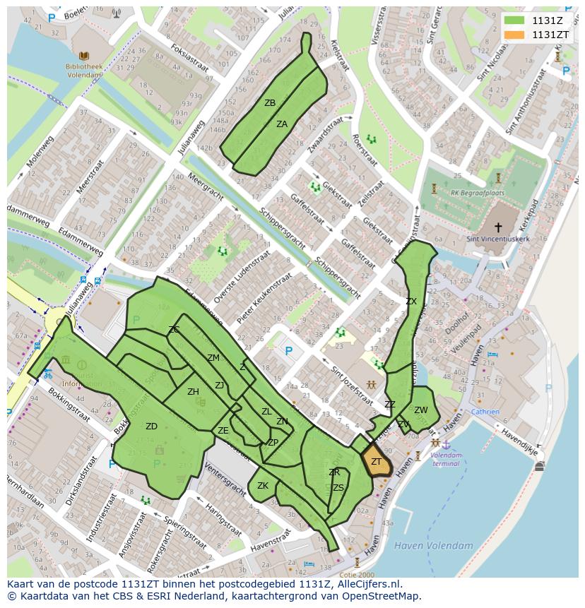Afbeelding van het postcodegebied 1131 ZT op de kaart.