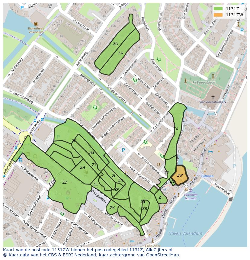 Afbeelding van het postcodegebied 1131 ZW op de kaart.