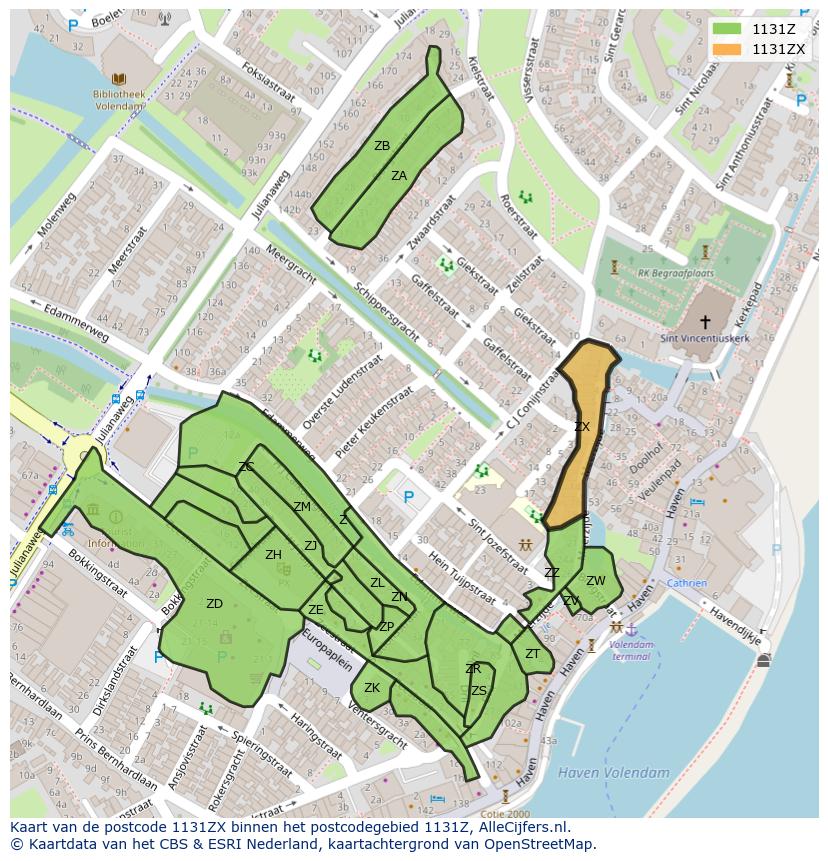 Afbeelding van het postcodegebied 1131 ZX op de kaart.