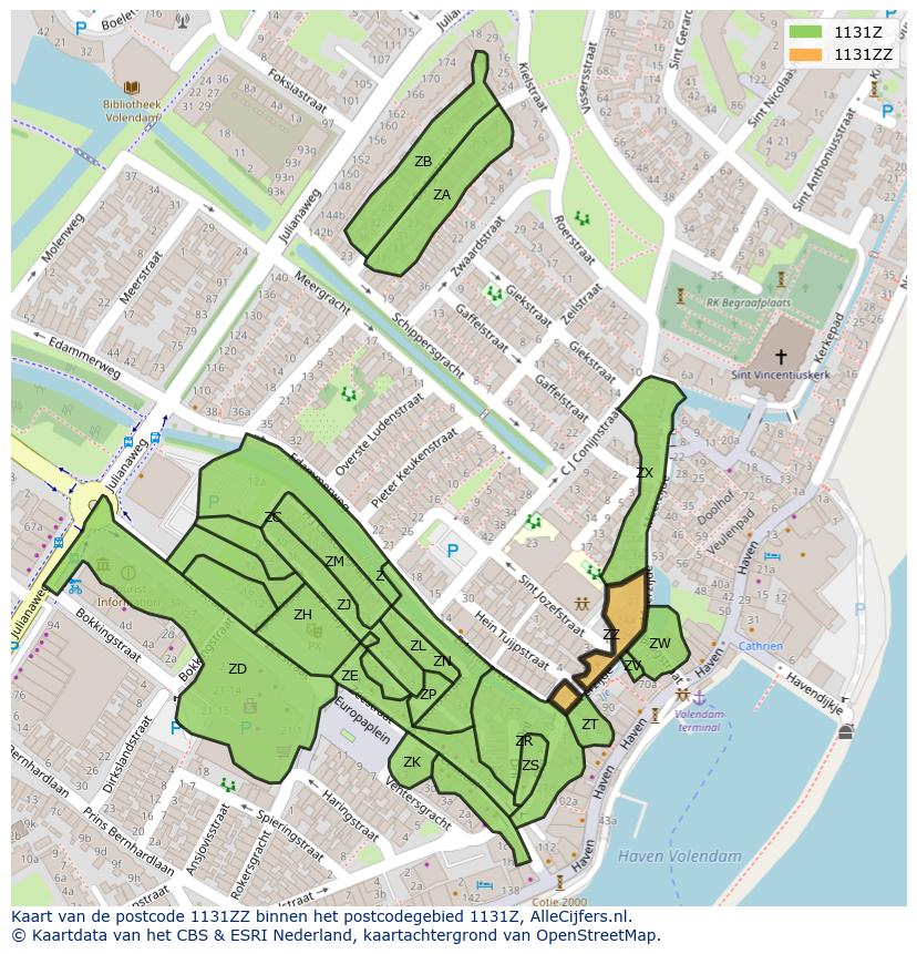 Afbeelding van het postcodegebied 1131 ZZ op de kaart.