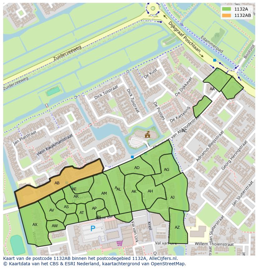 Afbeelding van het postcodegebied 1132 AB op de kaart.