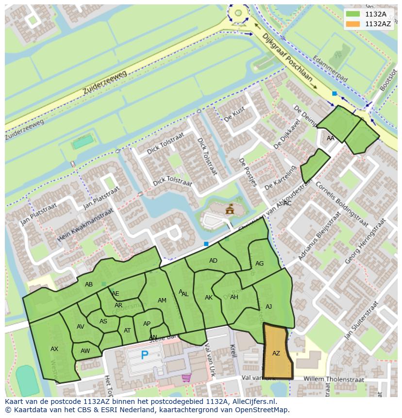 Afbeelding van het postcodegebied 1132 AZ op de kaart.