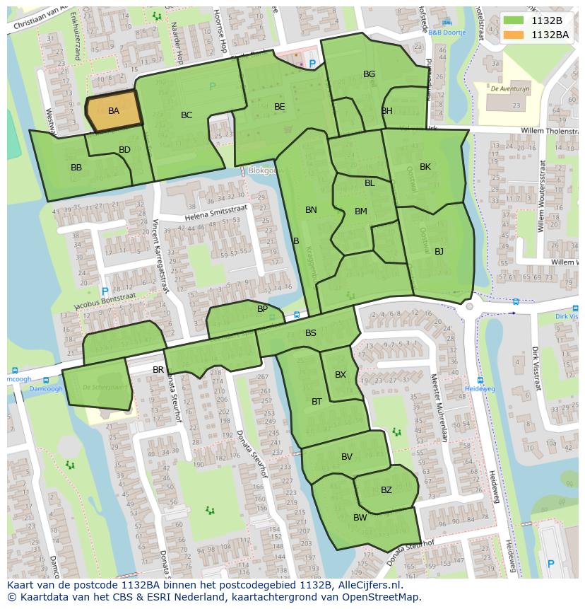Afbeelding van het postcodegebied 1132 BA op de kaart.