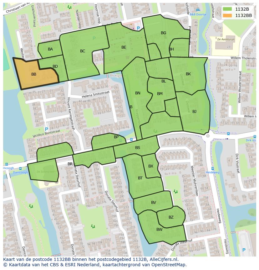 Afbeelding van het postcodegebied 1132 BB op de kaart.