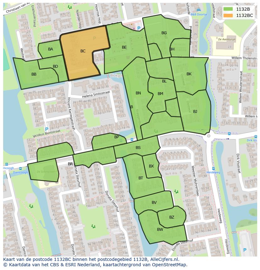 Afbeelding van het postcodegebied 1132 BC op de kaart.