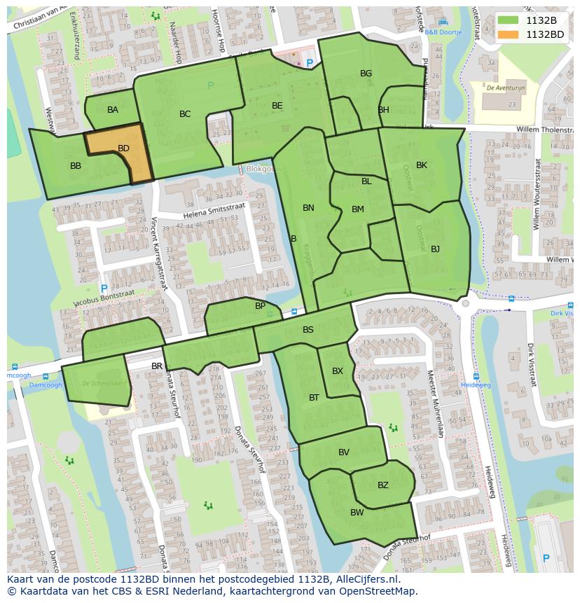 Afbeelding van het postcodegebied 1132 BD op de kaart.