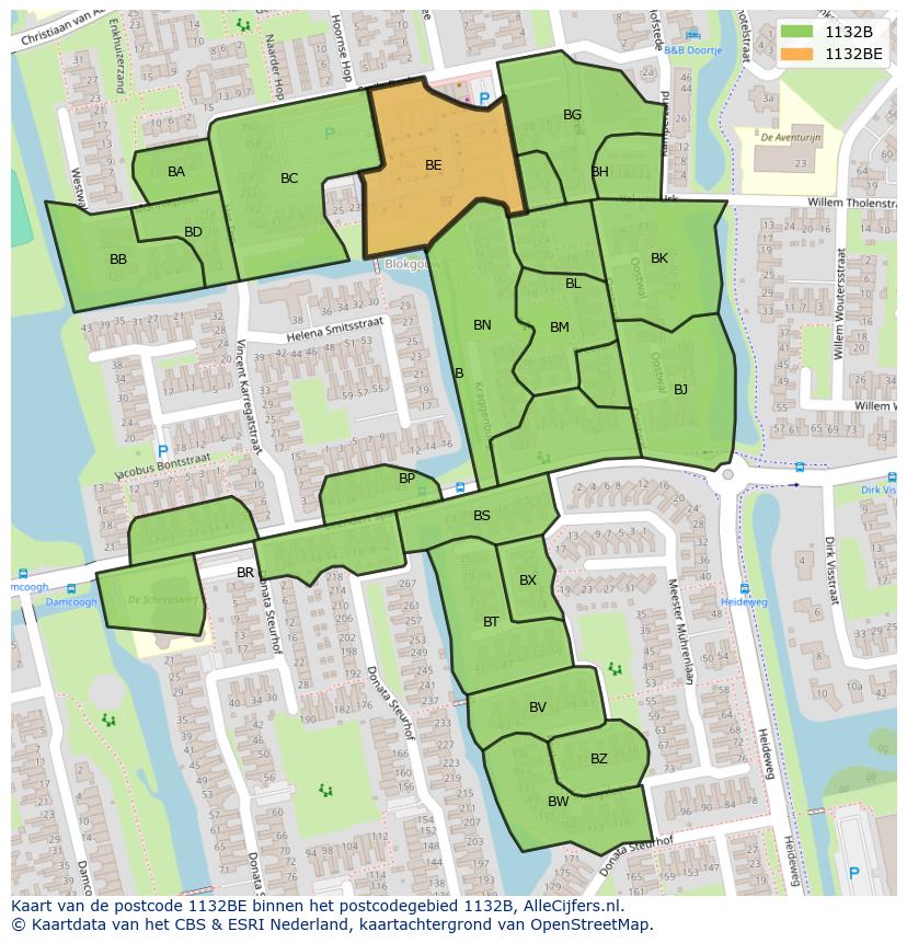Afbeelding van het postcodegebied 1132 BE op de kaart.