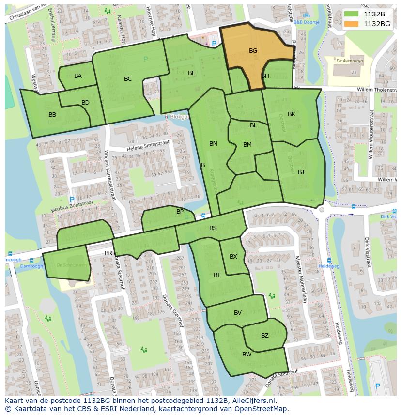 Afbeelding van het postcodegebied 1132 BG op de kaart.