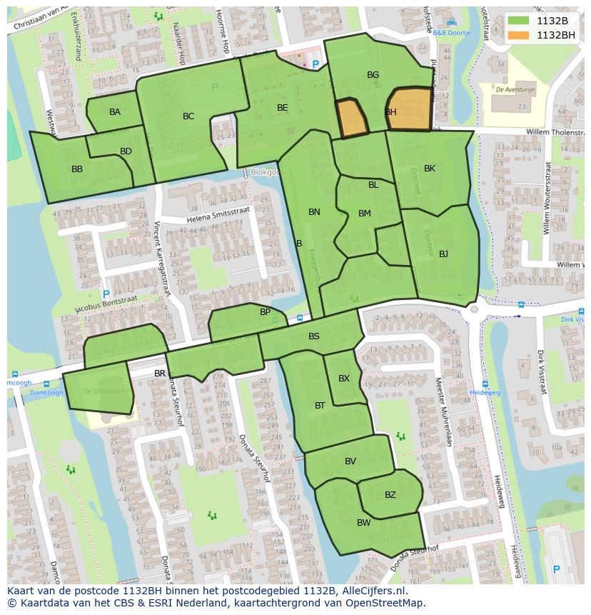 Afbeelding van het postcodegebied 1132 BH op de kaart.