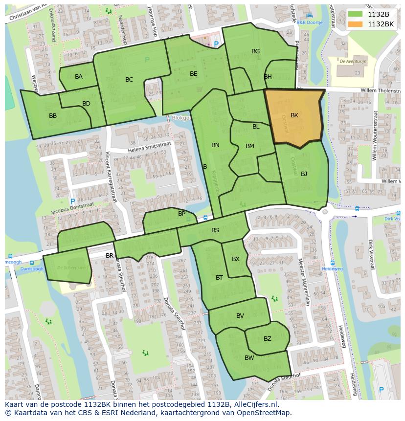 Afbeelding van het postcodegebied 1132 BK op de kaart.