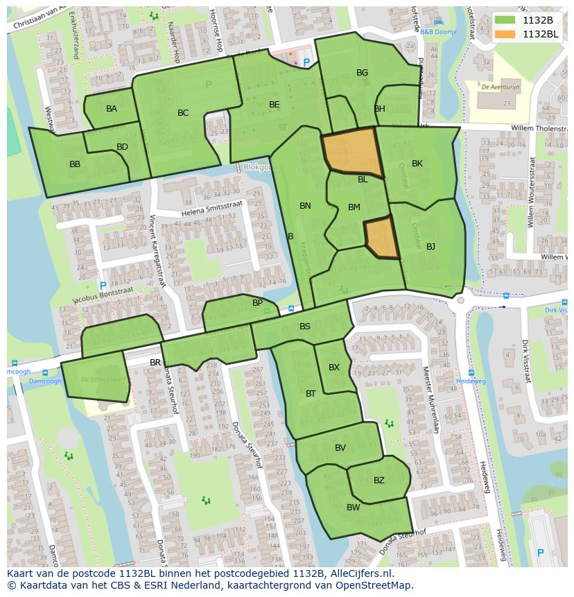 Afbeelding van het postcodegebied 1132 BL op de kaart.