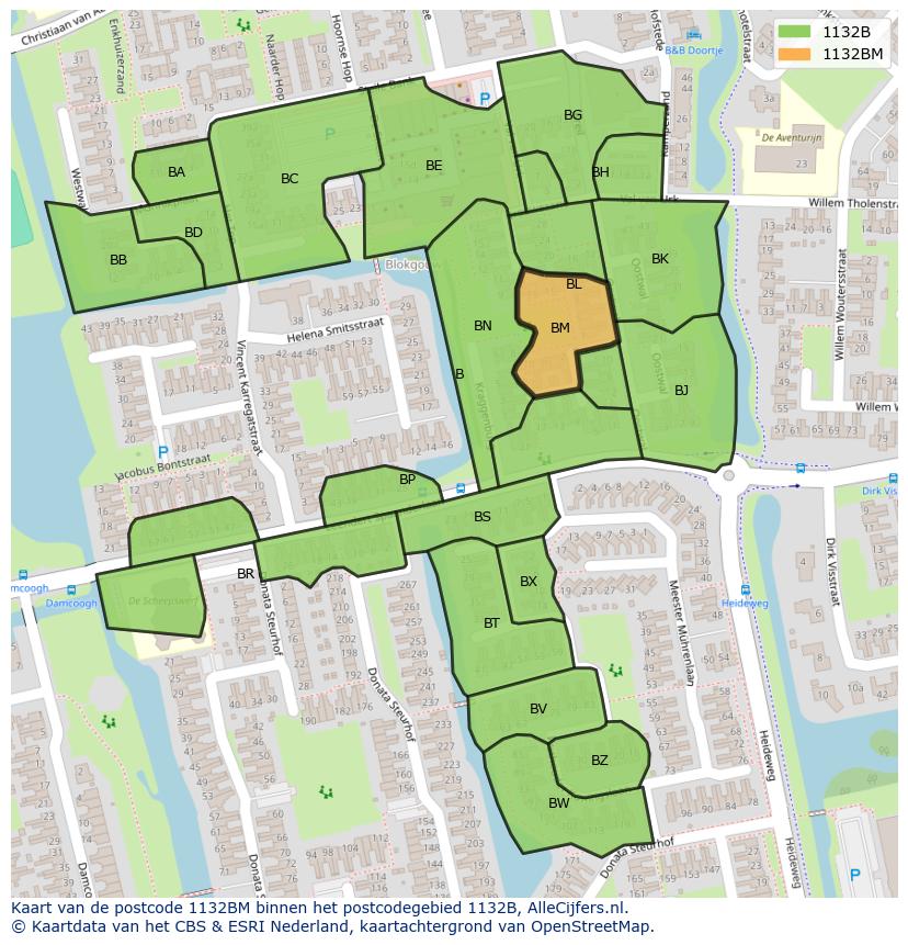 Afbeelding van het postcodegebied 1132 BM op de kaart.