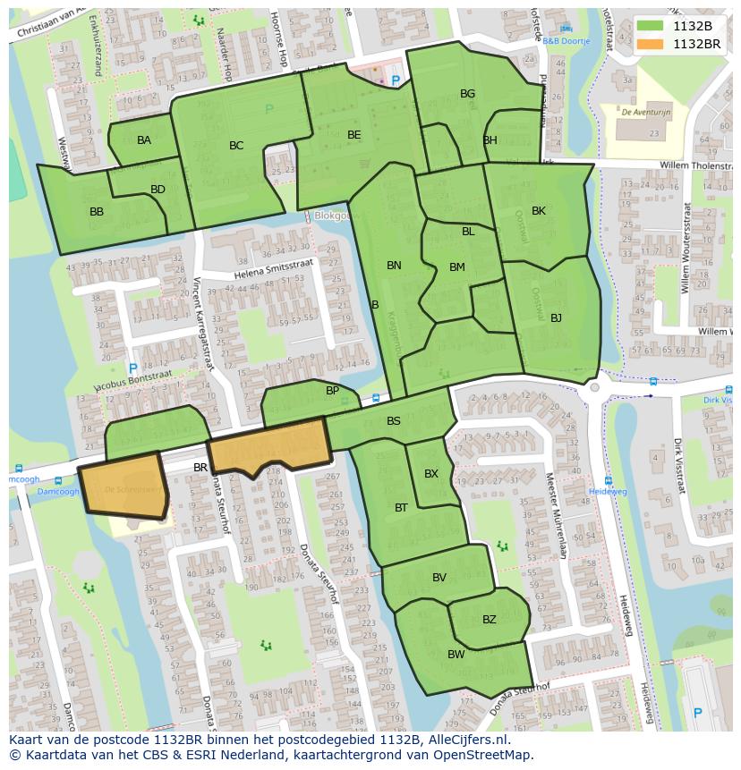 Afbeelding van het postcodegebied 1132 BR op de kaart.