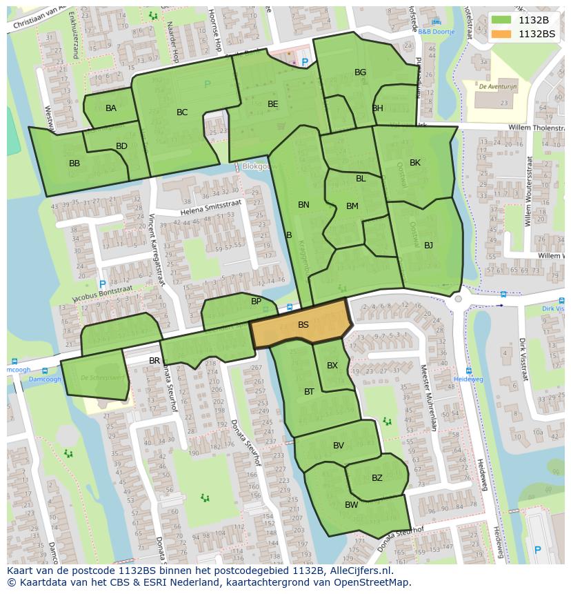 Afbeelding van het postcodegebied 1132 BS op de kaart.