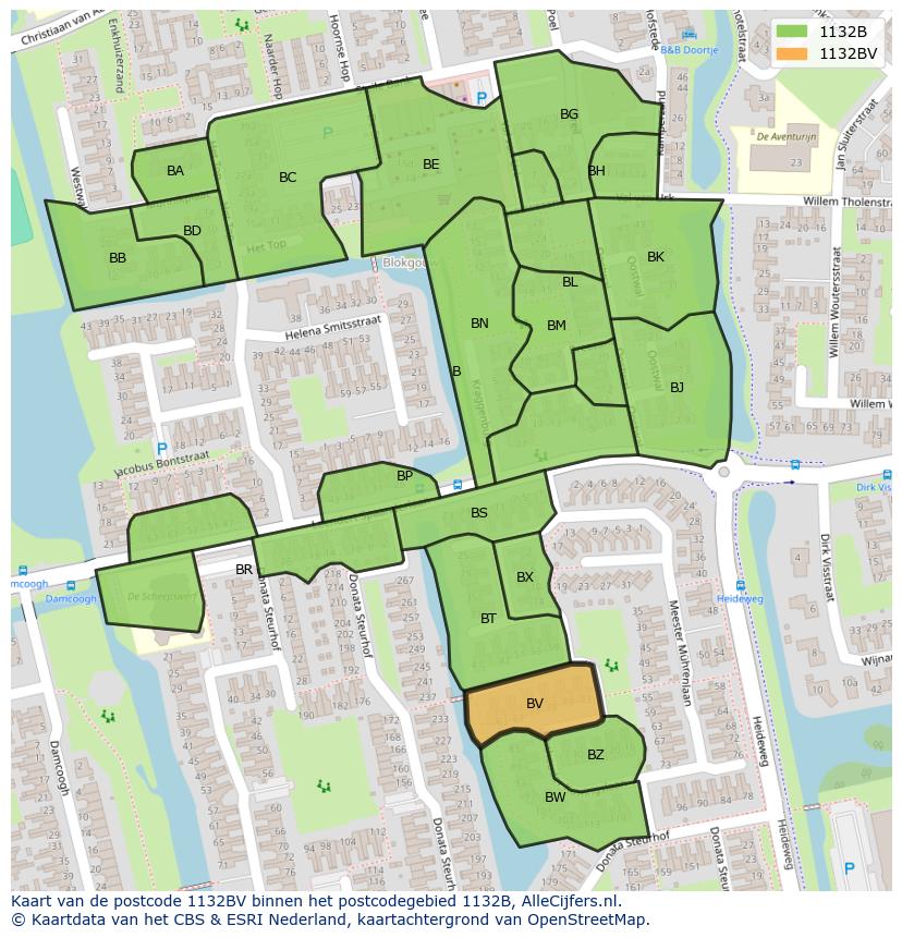 Afbeelding van het postcodegebied 1132 BV op de kaart.