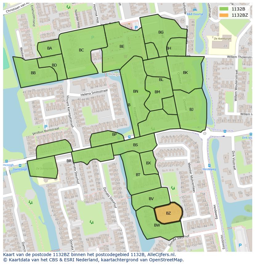 Afbeelding van het postcodegebied 1132 BZ op de kaart.