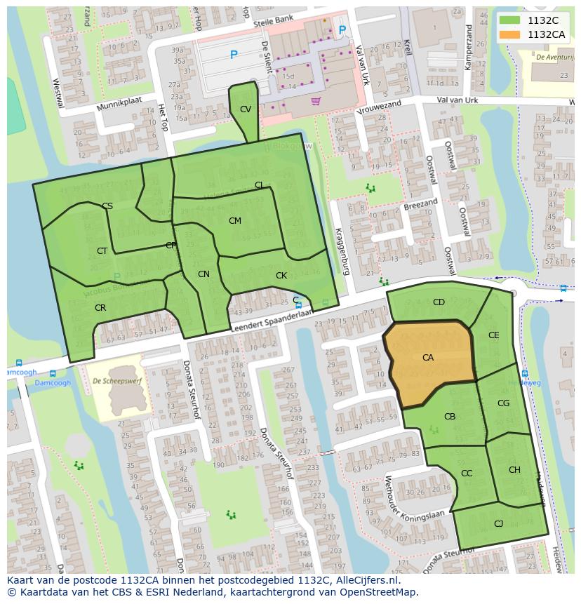 Afbeelding van het postcodegebied 1132 CA op de kaart.