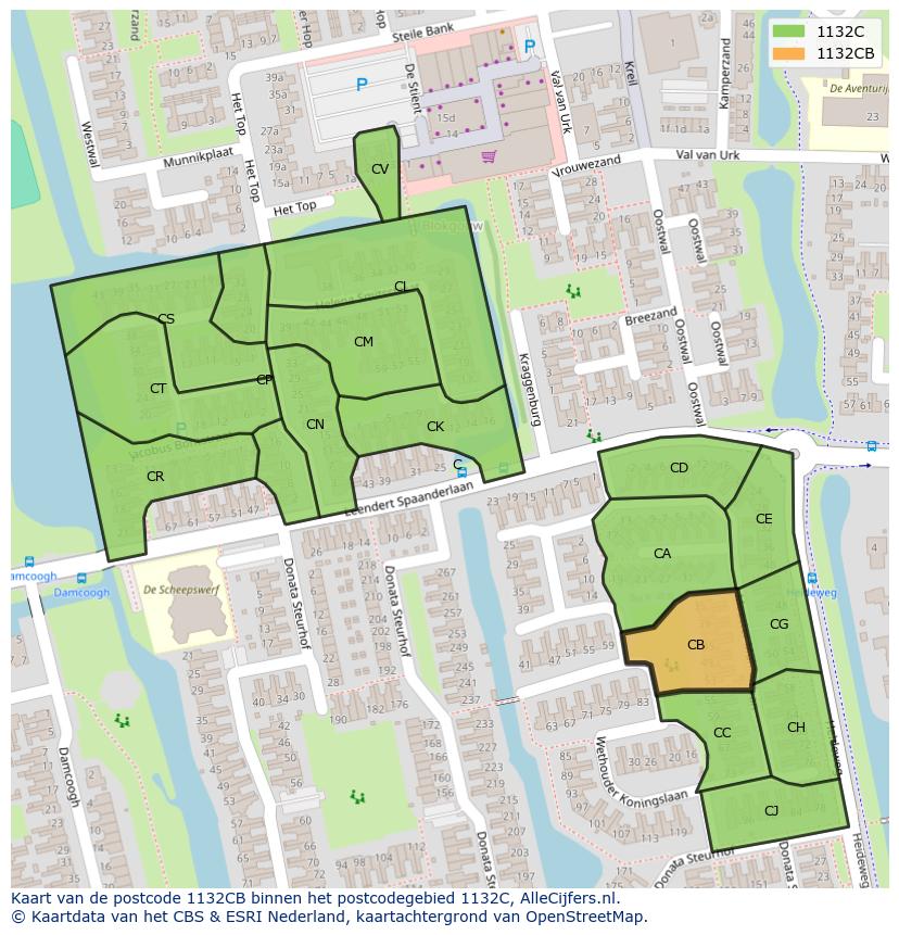 Afbeelding van het postcodegebied 1132 CB op de kaart.