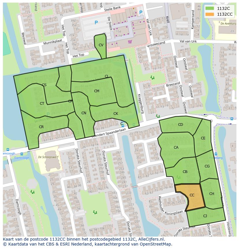 Afbeelding van het postcodegebied 1132 CC op de kaart.