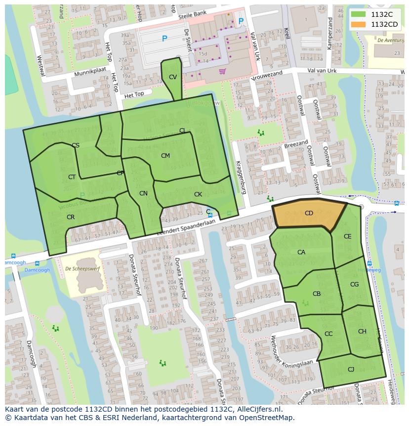 Afbeelding van het postcodegebied 1132 CD op de kaart.