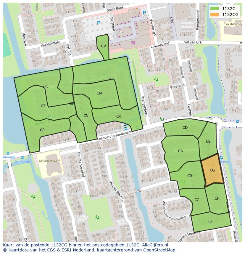Afbeelding van het postcodegebied 1132 CG op de kaart.