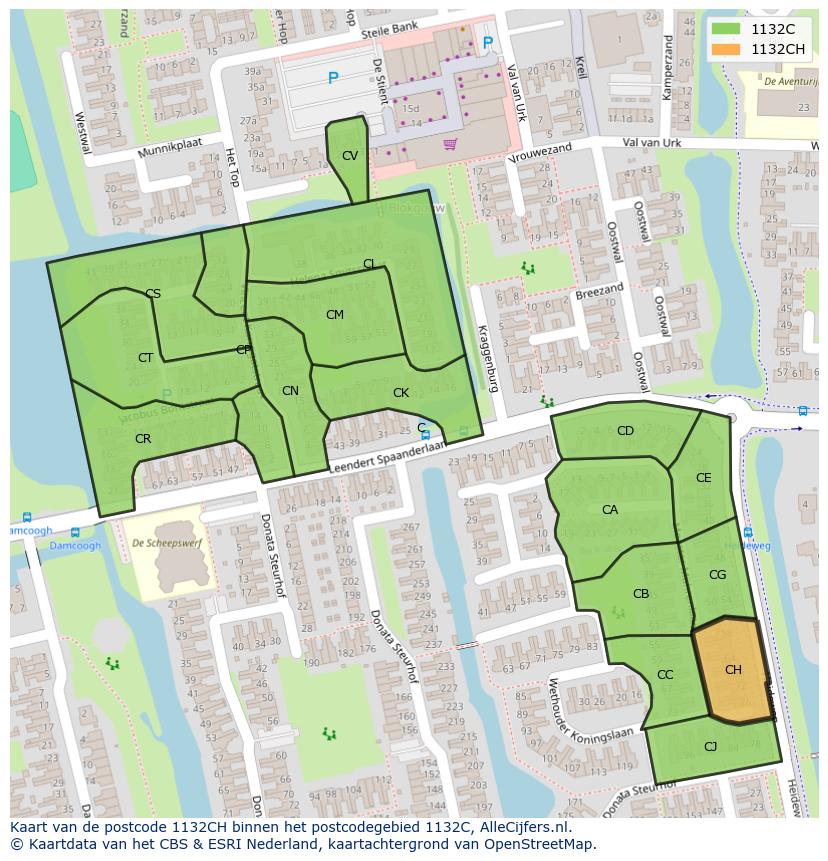 Afbeelding van het postcodegebied 1132 CH op de kaart.
