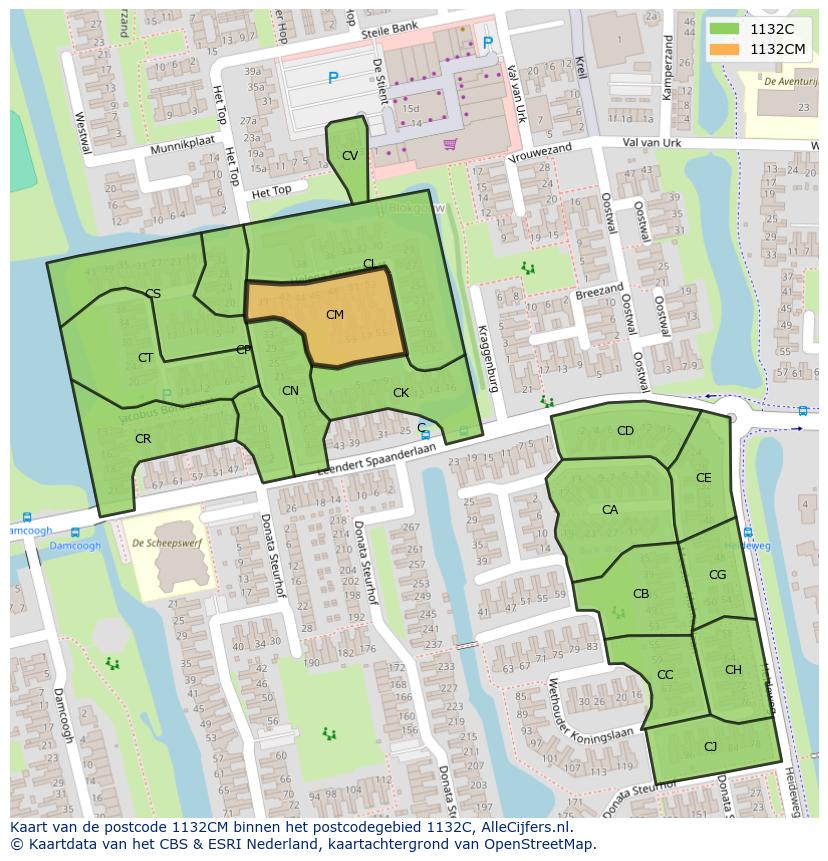 Afbeelding van het postcodegebied 1132 CM op de kaart.