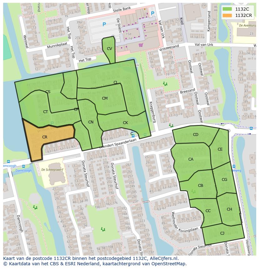 Afbeelding van het postcodegebied 1132 CR op de kaart.