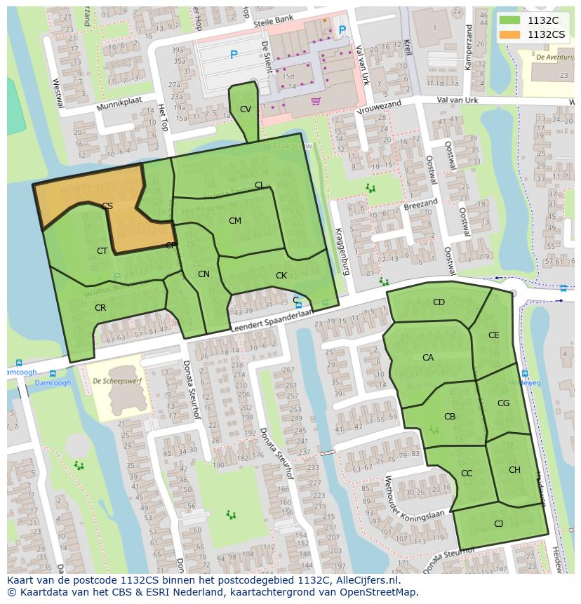 Afbeelding van het postcodegebied 1132 CS op de kaart.
