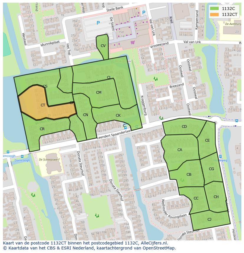 Afbeelding van het postcodegebied 1132 CT op de kaart.