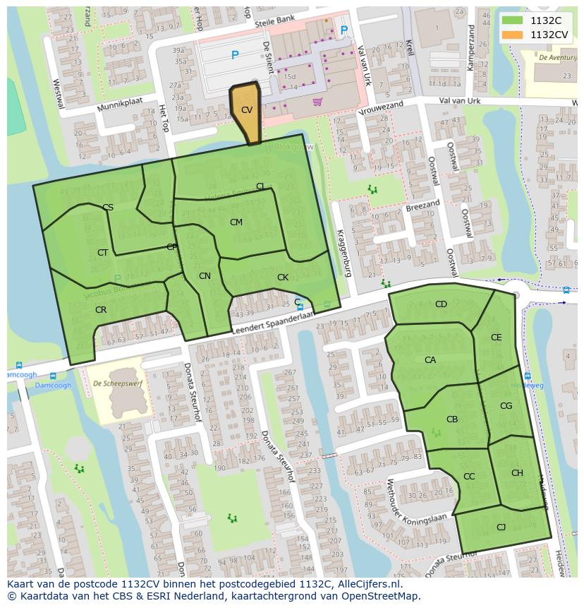 Afbeelding van het postcodegebied 1132 CV op de kaart.