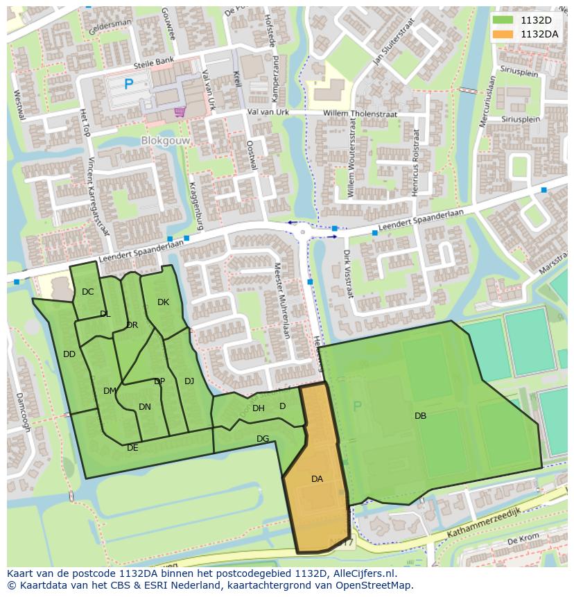 Afbeelding van het postcodegebied 1132 DA op de kaart.