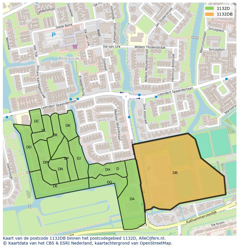 Afbeelding van het postcodegebied 1132 DB op de kaart.