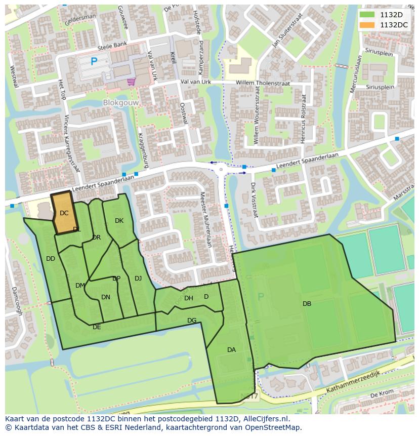 Afbeelding van het postcodegebied 1132 DC op de kaart.