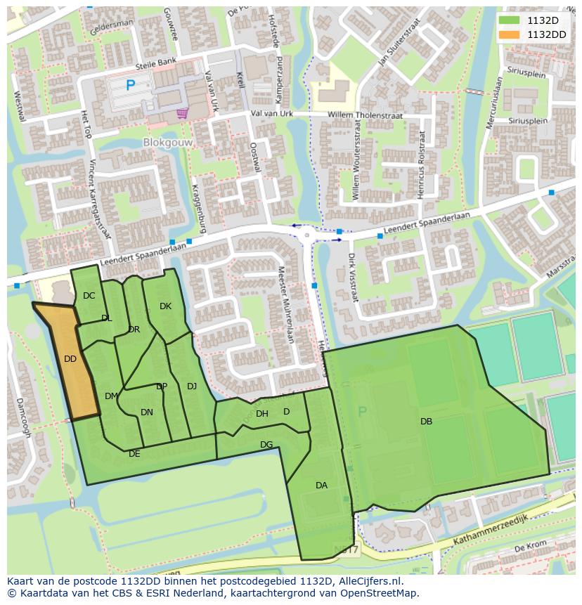 Afbeelding van het postcodegebied 1132 DD op de kaart.
