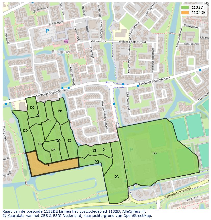 Afbeelding van het postcodegebied 1132 DE op de kaart.