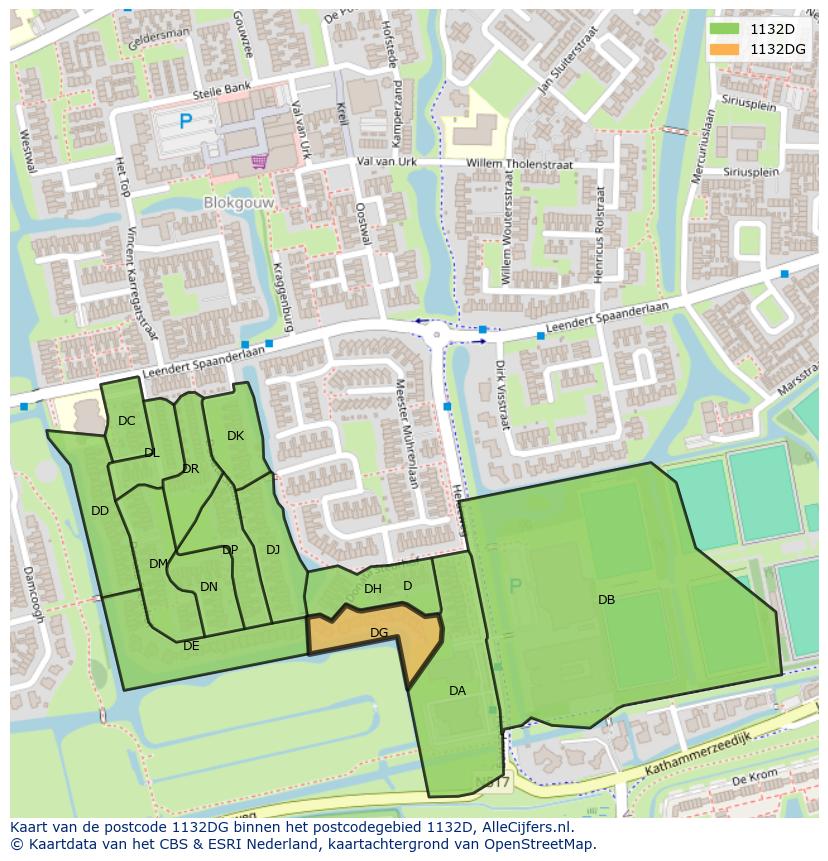 Afbeelding van het postcodegebied 1132 DG op de kaart.