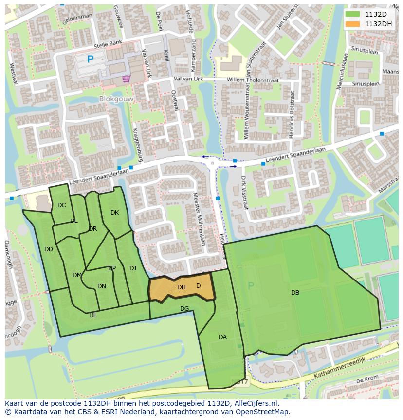 Afbeelding van het postcodegebied 1132 DH op de kaart.