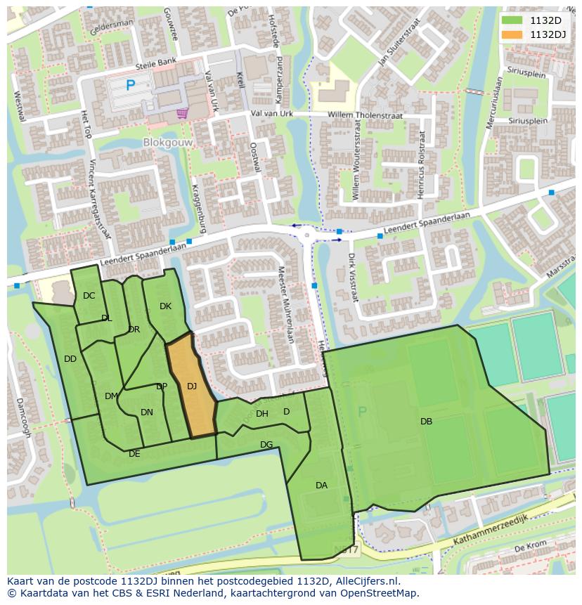 Afbeelding van het postcodegebied 1132 DJ op de kaart.